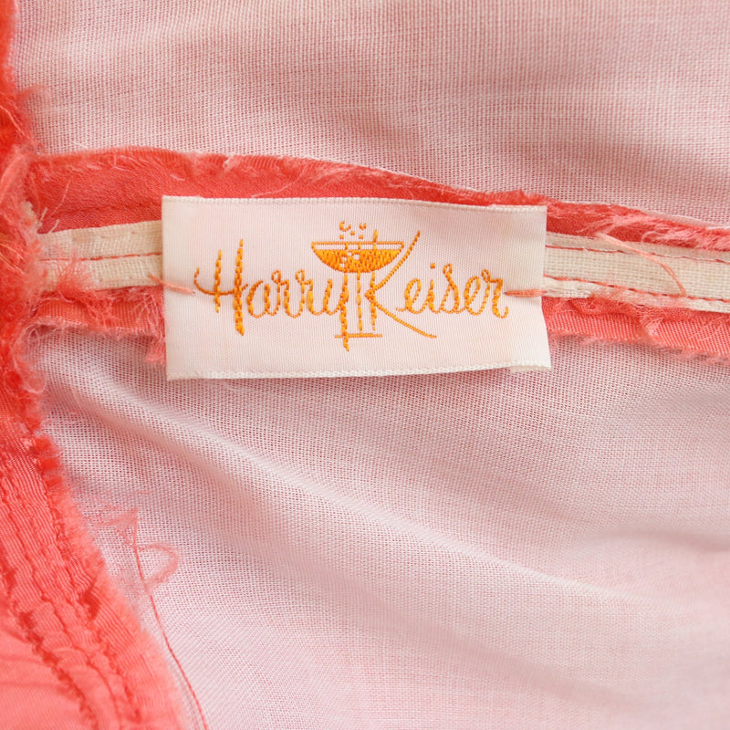 "Coral Chiffon" Vintage late 1950's Coral Silk Chiffon Sash Dress UK 10 US 6