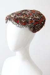 "Velvet Blossoms & Beads" Vintage 1950's Ginger & Champagne Velvet Beaded Cocktail Hat