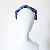 "Velvet Bows" Vintage 1950's Cerulean Blue Velvet Bow Bandeau Hat