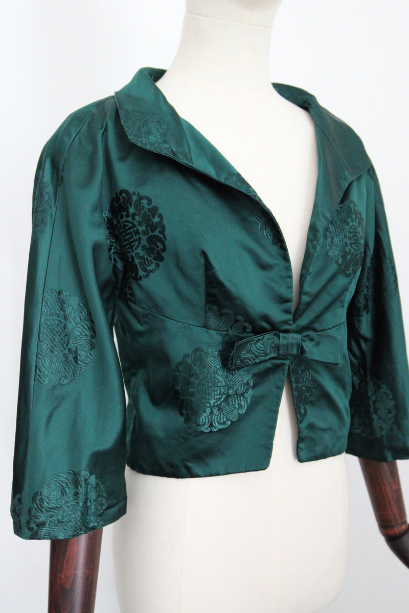 "Sacramento Green Satin" Vintage 1950's Sacramento Green Satin Jacket UK 6-8 US 2-4