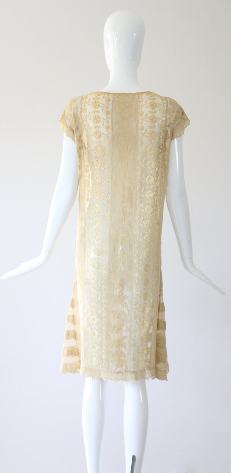 "Cream Floral Lace" Vintage 1920's Cream Lace Dress UK 8-10 US 4-6