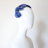 "Velvet Bows" Vintage 1950's Cerulean Blue Velvet Bow Bandeau Hat