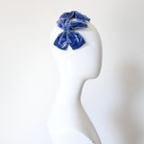 "Velvet Bows" Vintage 1950's Cerulean Blue Velvet Bow Bandeau Hat