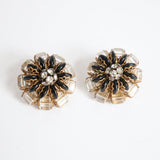 "Midnight Beads" Vintage 1950's Rhinestone & Bead Clip On Earrings