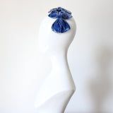 "Velvet Bows" Vintage 1950's Cerulean Blue Velvet Bow Bandeau Hat