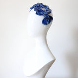 "Velvet Bows" Vintage 1950's Cerulean Blue Velvet Bow Bandeau Hat