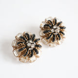"Midnight Beads" Vintage 1950's Rhinestone & Bead Clip On Earrings