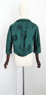 "Sacramento Green Satin" Vintage 1950's Sacramento Green Satin Jacket UK 6-8 US 2-4