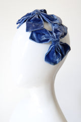 "Velvet Bows" Vintage 1950's Cerulean Blue Velvet Bow Bandeau Hat