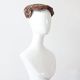 "Velvet Blossoms & Beads" Vintage 1950's Ginger & Champagne Velvet Beaded Cocktail Hat