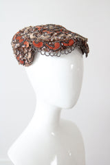 "Velvet Blossoms & Beads" Vintage 1950's Ginger & Champagne Velvet Beaded Cocktail Hat
