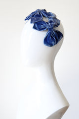 "Velvet Bows" Vintage 1950's Cerulean Blue Velvet Bow Bandeau Hat