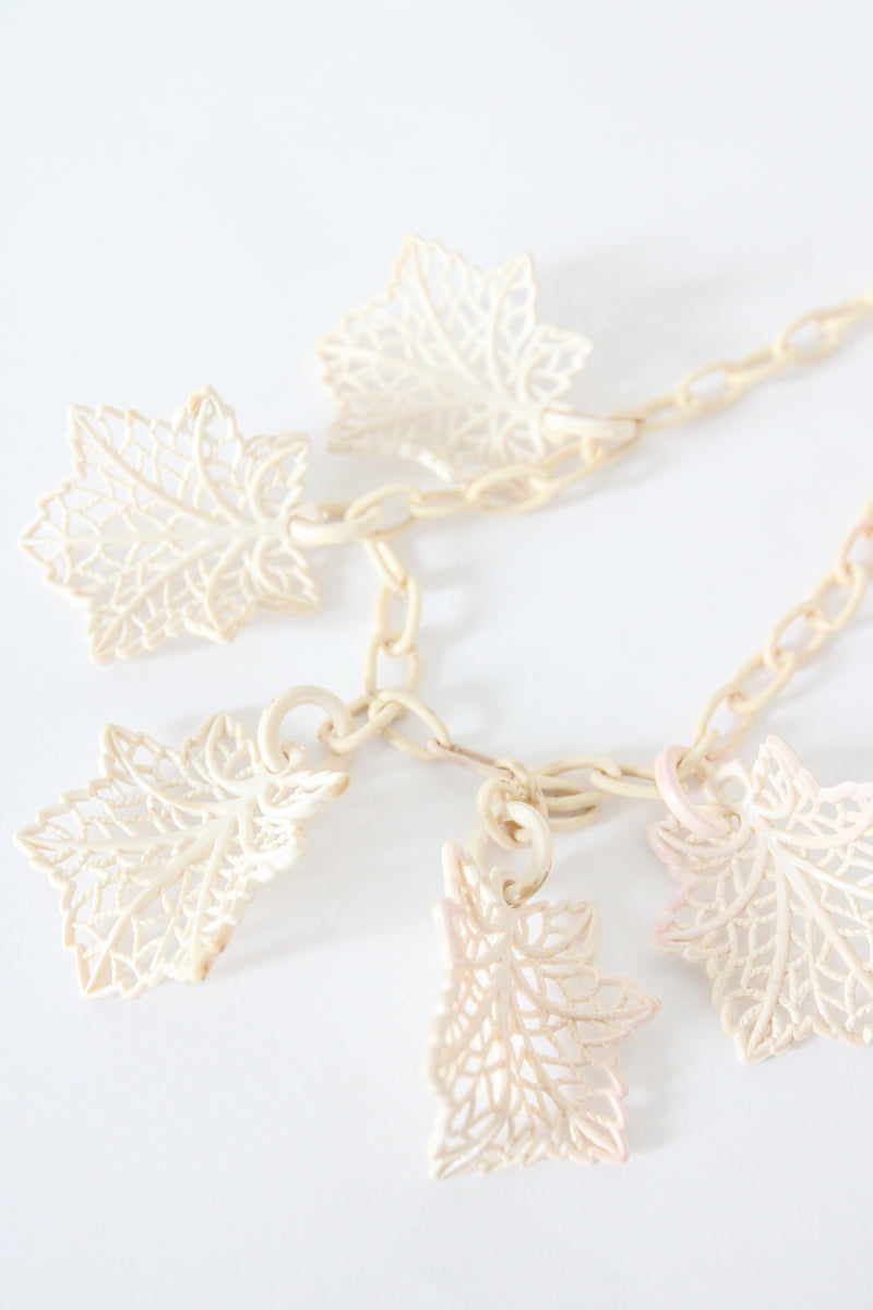 "Cream Leaves" Vintage 1940's Cream Leaf Celluloid Necklace