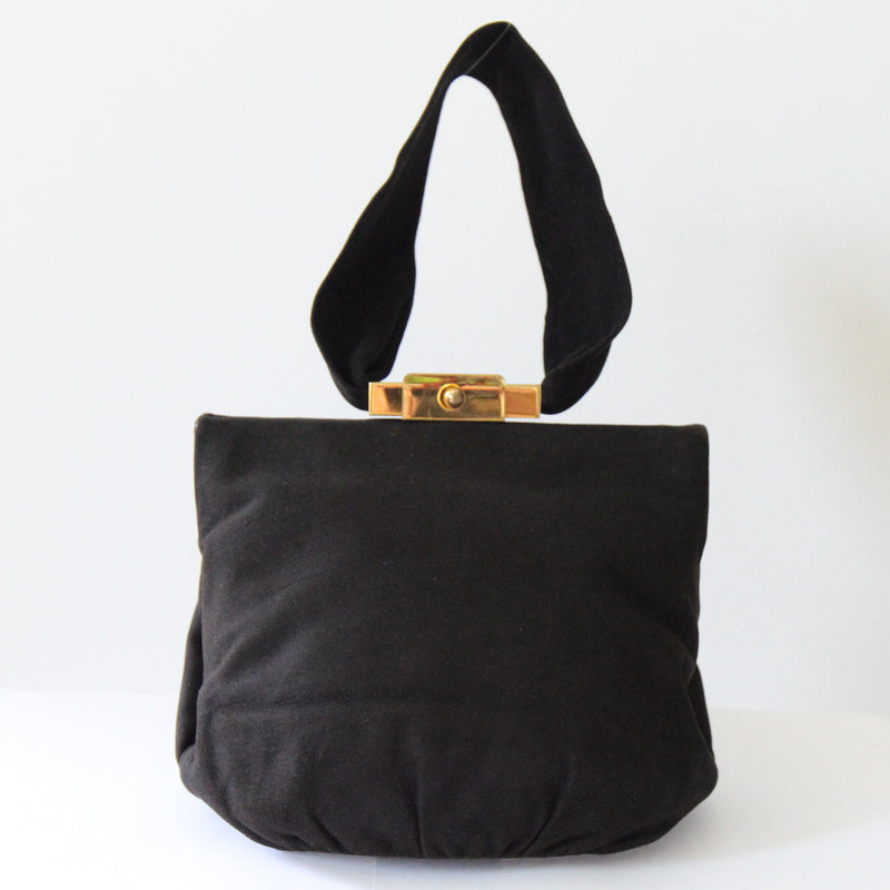 "Black Suede Wristlet" Vintage 1940's Black Suede Wristlet