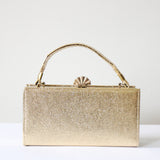 "Shell Clasp" Vintage 1960's Gold Vinyl Shell Clasp Box Bag