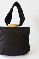 "Black Suede Wristlet" Vintage 1940's Black Suede Wristlet