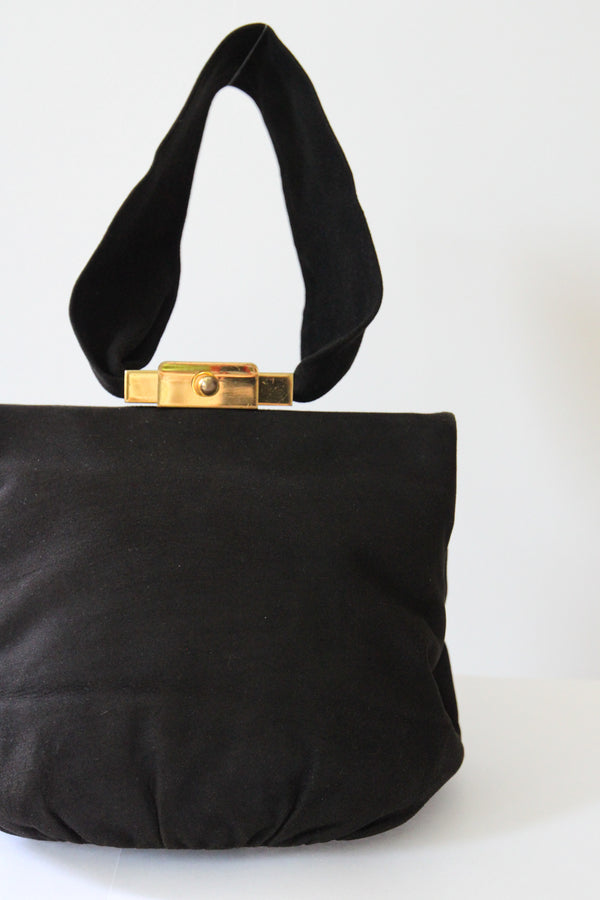 "Black Suede Wristlet" Vintage 1940's Black Suede Wristlet