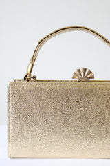 "Shell Clasp" Vintage 1960's Gold Vinyl Shell Clasp Box Bag