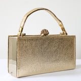 "Shell Clasp" Vintage 1960's Gold Vinyl Shell Clasp Box Bag
