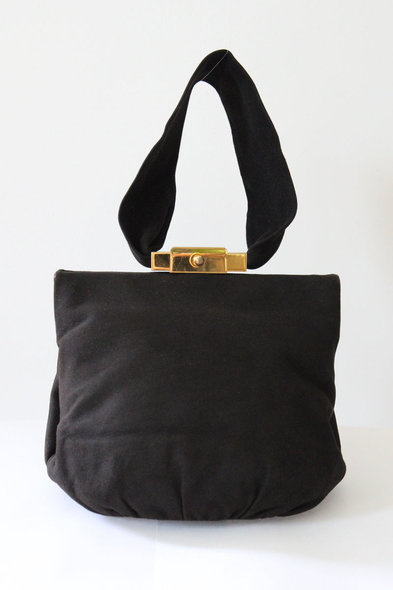 "Black Suede Wristlet" Vintage 1940's Black Suede Wristlet