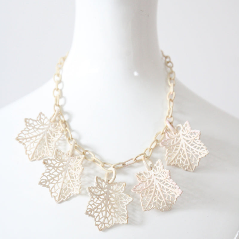 "Cream Leaves" Vintage 1940's Cream Leaf Celluloid Necklace