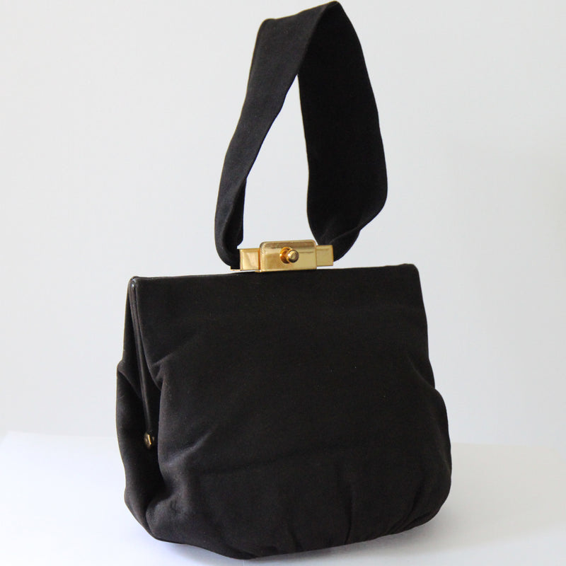 "Black Suede Wristlet" Vintage 1940's Black Suede Wristlet