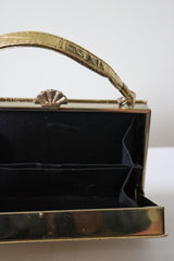 "Shell Clasp" Vintage 1960's Gold Vinyl Shell Clasp Box Bag