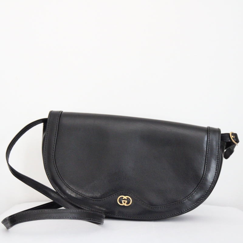 "Black Gucci" Vintage 1970's Black Leather Gucci Handbag