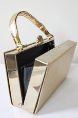 "Shell Clasp" Vintage 1960's Gold Vinyl Shell Clasp Box Bag