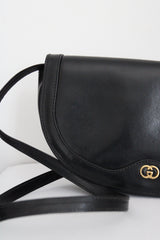 "Black Gucci" Vintage 1970's Black Leather Gucci Handbag