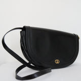 "Black Gucci" Vintage 1970's Black Leather Gucci Handbag