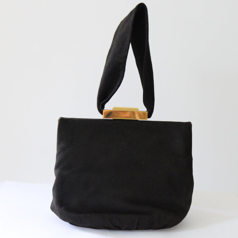 "Black Suede Wristlet" Vintage 1940's Black Suede Wristlet