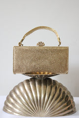 "Shell Clasp" Vintage 1960's Gold Vinyl Shell Clasp Box Bag