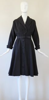 "Navy Silk Faille" Vintage 1950's Navy Blue Silk Faille Suzy Perette Dress UK 10 US 6