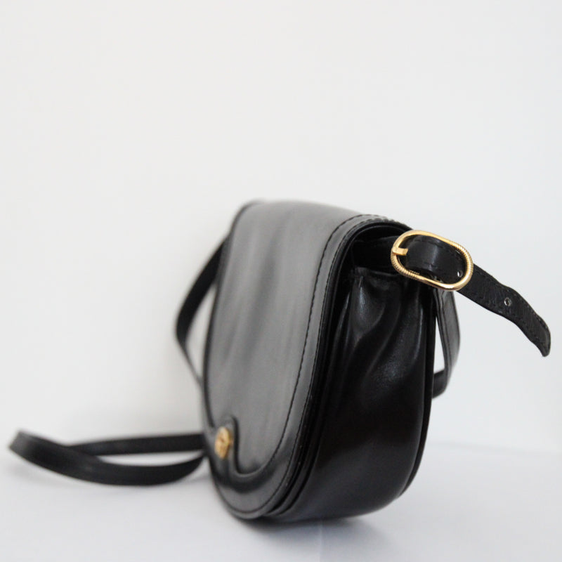 "Black Gucci" Vintage 1970's Black Leather Gucci Handbag