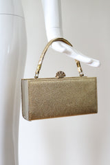 "Shell Clasp" Vintage 1960's Gold Vinyl Shell Clasp Box Bag