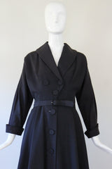 "Navy Silk Faille" Vintage 1950's Navy Blue Silk Faille Suzy Perette Dress UK 10 US 6