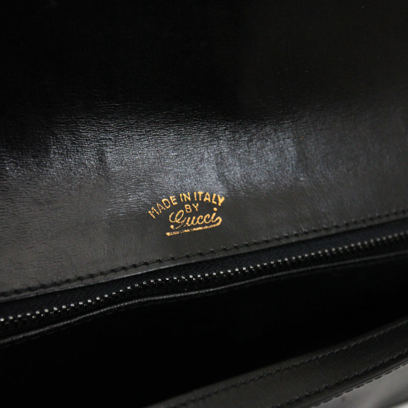 "Black Gucci" Vintage 1970's Black Leather Gucci Handbag