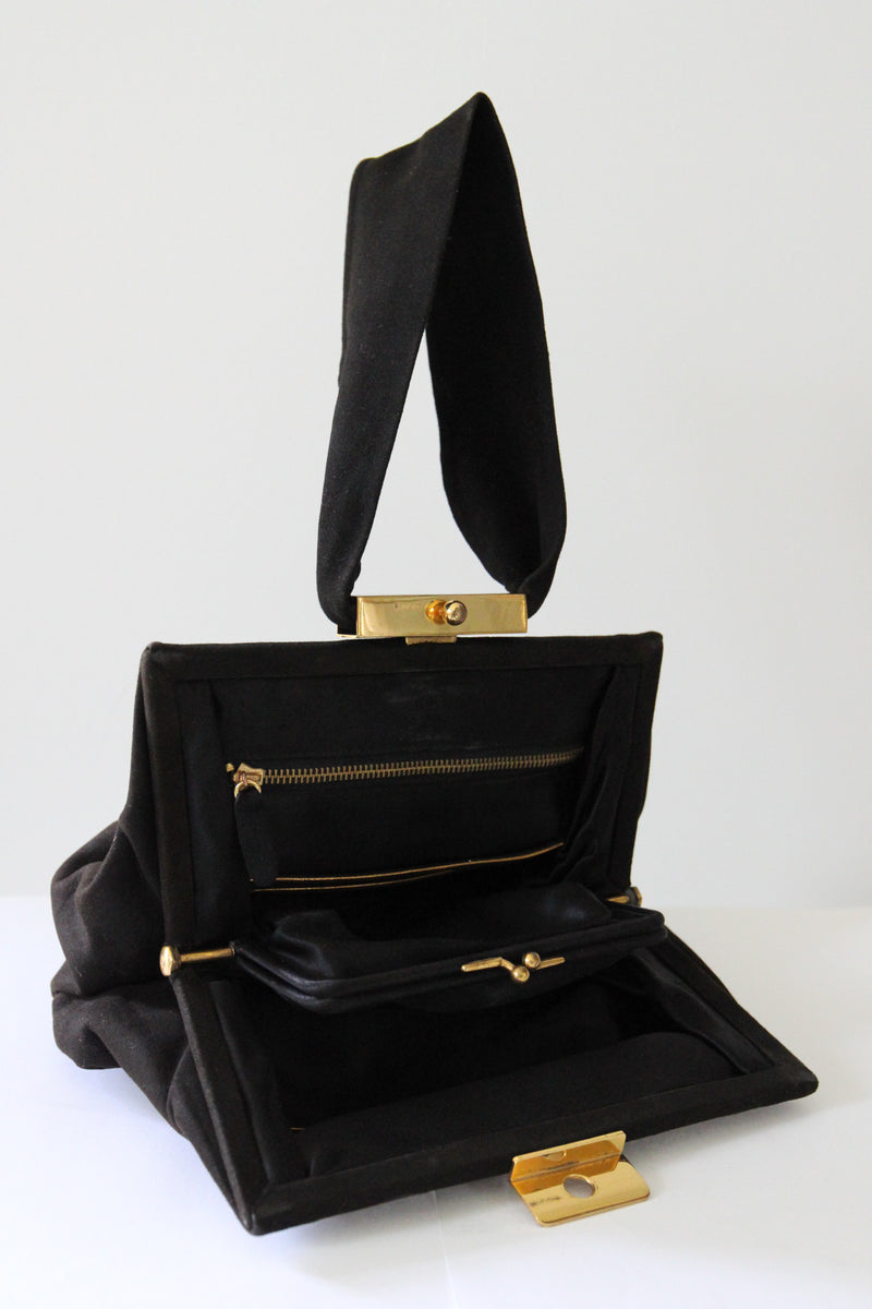 "Black Suede Wristlet" Vintage 1940's Black Suede Wristlet