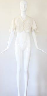 "Embroidered & Scalloped" Antique Victorian Cotton & Lace Embroidered Jacket UK 8 US 4