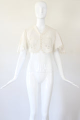 "Embroidered & Scalloped" Antique Victorian Cotton & Lace Embroidered Jacket UK 8 US 4
