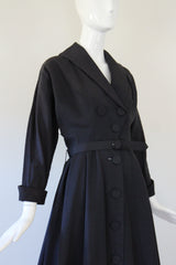 "Navy Silk Faille" Vintage 1950's Navy Blue Silk Faille Suzy Perette Dress UK 10 US 6