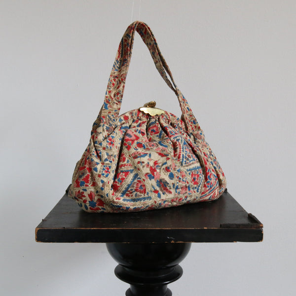 "Floral Geometry" Vintage 1940's Hand Printed & Painted Handbag