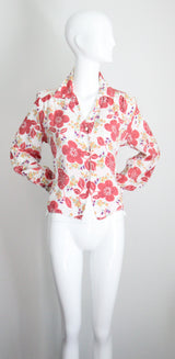 "Coral Florals" Vintage 1940's Floral Rayon Blouse UK 12-14 US 8-10