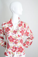 "Coral Florals" Vintage 1940's Floral Rayon Blouse UK 12-14 US 8-10