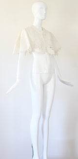 "Embroidered & Scalloped" Antique Victorian Cotton & Lace Embroidered Jacket UK 8 US 4