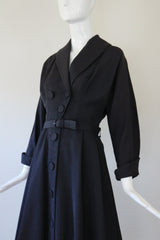 "Navy Silk Faille" Vintage 1950's Navy Blue Silk Faille Suzy Perette Dress UK 10 US 6
