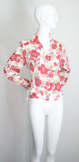 "Coral Florals" Vintage 1940's Floral Rayon Blouse UK 12-14 US 8-10