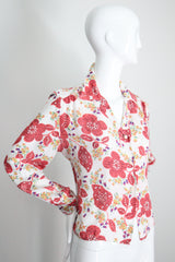 "Coral Florals" Vintage 1940's Floral Rayon Blouse UK 12-14 US 8-10