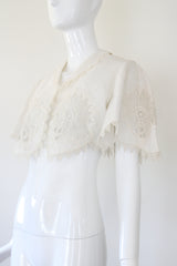 "Embroidered & Scalloped" Antique Victorian Cotton & Lace Embroidered Jacket UK 8 US 4